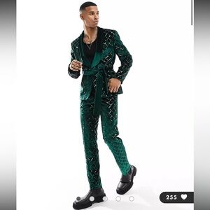 ASOS DESIGN skinny diamond sequin suit trouser in dark green